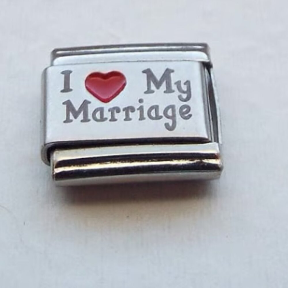 I red enamel heart My Marriage laser 9mm stainless steel italian charm link new